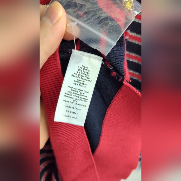 NWT Talbots Metallic Striped Sweater Knit cotton gold buttons navy 3X Plus size - Picture 11 of 14